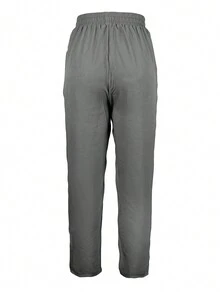 Women's Solid Color Minimalist Drawstring Waist Casual Pants, Versatile Daily Wear - Dark Grey - View 3
