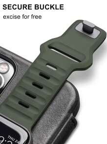 1条男女通用绿色方形扣硅胶运动表带，兼容 42mm、38mm、40mm、41mm、45mm、46mm、49mm、44mm，适用于Series Ultra3、SE3、11、10、9、8、7、6、5、4、3、2、1，兼容表带S11、S10、SE3，时尚智能手表表带 - 綠色 - 查看 4