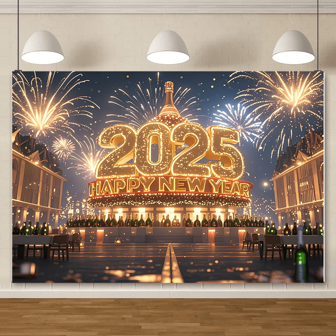 1 件 2025 年新年和圣诞快乐横幅，冬季圣诞节假期家庭照片背景，适用于家庭、房间、户外花园、派对装饰、照相亭工作室道具