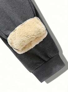 Men's Autumn And Winter Plush Thickened Solid Color Loose Sweatpants With Pockets And Drawstrings, Suitable For Fitness Sports, Outdoor Activities