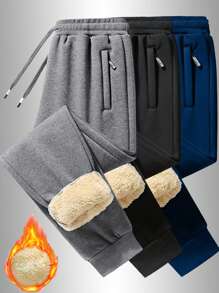 Men's Autumn And Winter Plush Thickened Solid Color Loose Sweatpants With Pockets And Drawstrings, Suitable For Fitness Sports, Outdoor Activities