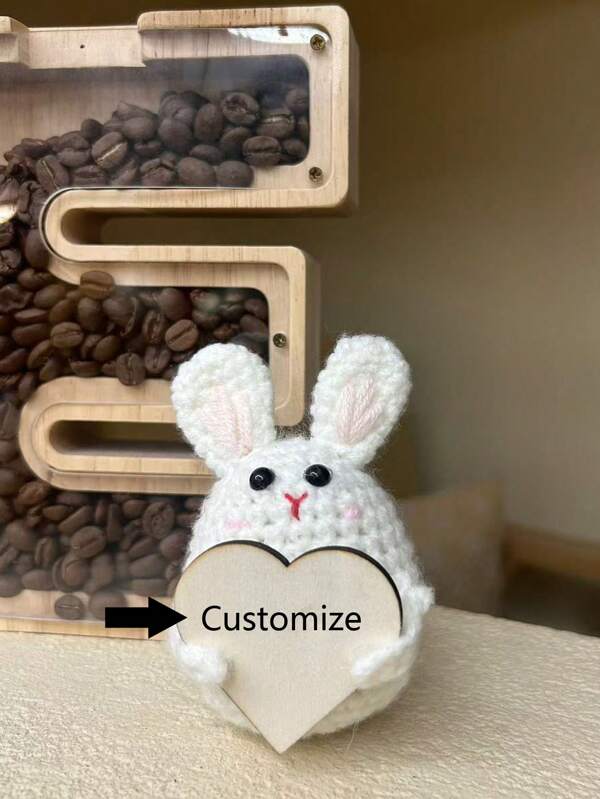 1 peça de estatueta de crochê de energia positiva gravada a laser personalizada, no formato de um animal coelho, ideal como um presente interessante de aniversário ou Natal, artesanato feito à mão