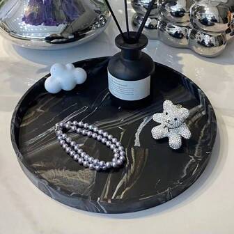 Circular Silicone Storage Tray, Marble Design, Suitable For Bathroom, Kitchen, Living Room, Dressing Area Keys, Jewelry, Cosmetics, Ring Holder Silicone Circular Storage Tray, Multifunctional Storage Container For Aromatherapy Accessories, Striped Pattern,