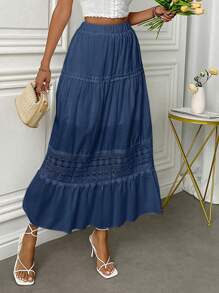 Fresh Viscose Skirt With Em Lese Details - Blue - View 4