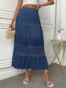 Fresh Viscose Skirt With Em Lese Details - Blue - View 6
