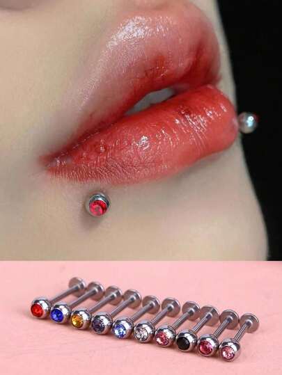 5 Stücke zufällige Farbkristall Edelstahl Lippenpiercing Ohrringe, minimalistische glänzende Kugel Piercing Schmuckstücke