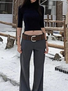 Plus Size Women Vintage Suede Belt, Solid Color Fashion Simple Versatile Waist Accessory, Suitable For Daily Wear Summer, School Fall, Autumn, Halloween - Brown - View 4