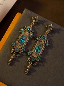 Luxuosos brincos longos pendurados vintage elegantes com strass incrustados em estilo palácio, joias grossas para os mercados europeu e americano