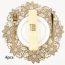 1pc/4pcs/6pcs/8pcs Hollow Out PVC Heat Resistant & Anti-Slip Round Placemats, Waterproof For Restaurant, Hotel, Home Use - Flower Pattern Placemat - View 14