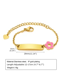 1Pc Custom Pink Flower Kids Bracelet, Stainless Steel Curved Tag Engraved Letter DIY Baby Bracelet, Personalized Gift For Baby First Birthday - Multicolor - View 10