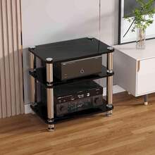 Audio-Video Rack Stand, Entertainment Video Game Console Cabinet Shelf, Game Console Stand Wooden, Display Record Player Stereo Receiver, For Living Gaming Recording Room(Deep Black,60*40*57cm) - Deep Black - View 7