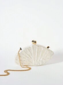 Túi cầm tay Acrylic hình vỏ sò màu hồng ngà cho nữ - Hoàn hảo cho đám cưới, tiệc tối, ngày lễ tình nhân, tiệc cuối năm, tiệc chiêu đãi và những dịp đặc biệt, món quà chu đáo cho cô ấy - Màu be - Xem 6