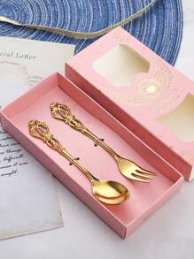 Customization 2 Pieces Set Of Stainless Steel Tableware With Custom Name Carving, Fork And Spoon, Exquisite Gift Box Packaging, Suitable For Christmas, Thanksgiving, New Year And Valentine's Day Gifts - Multicolor - View 11