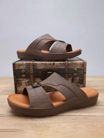 Men Sandals, Outdoor Beach Slide Slippers, Casual Sports Non-Slip Wear-Resistant Leather Sandals