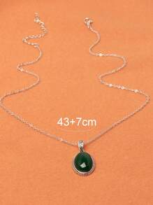 1pc Silver-Plated Oval Faux Gemstone Pendant Necklace For Women