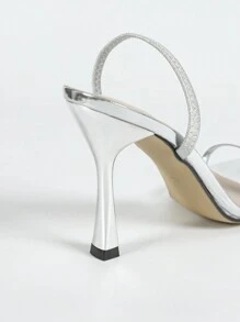 Women's Fashionable Strap Exposed Toe Elegant Slip-On Sandals, Soft Comfortable Material, Stylish British Style, Suitable For Outdoor Parties, Nightclubs, High Heels