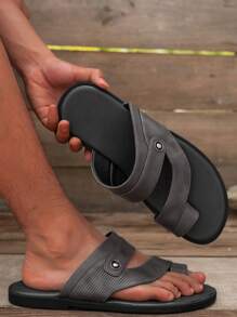 Men's Minimalist Solid Color High-End Business Sandals - Grey - View 3