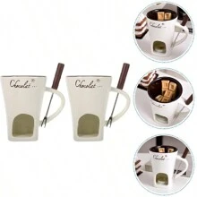 1pc Multifunctional Pot Hot Chocolate Mug Ceramic Melting Chocolate Fondue Mini Fondue Ceramic Cheese Heating Mug Back To School - Multicolor - View 11