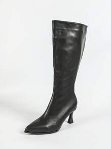 Women's Black Pointed Toe Extra Wide & Extra Large Thick Heel Over-The-Knee Boots, Autumn/Winter, Thermal Lined, Warm & Slimming, High Shaft Riding Boot