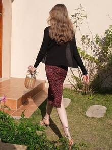 Women's Fashionable Linen Blend Loose Knitted Sweater, Ideal For Relaxation - Black - View 2