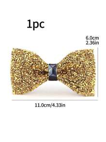 1pc Bow Tie With Crystal & Rhinestone Decor For Men, Wedding, Party, Banquet Accessories