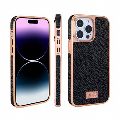 VIETAO Lychee Leather Phone Case Compatible With Iphone 14 13 12 11 Pro Max XR Golden Plated Mobile Phone Cover