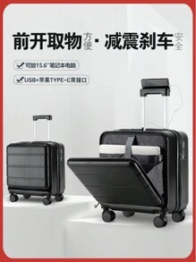 18 Inch Front Opening Multi-Function Carry-On Suitcase Business Password Case Spinner Luggage Travel Suitcase Suitcases Suit Case Travel Luggage Waterproof Carry On Suitcase Carry On Hand Luggage Summer Black Bag For School School Accessories School Stuff - Black - View 6