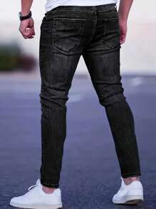 Pantalones vaqueros ajustados de moda con bolsillos y rotos para hombres