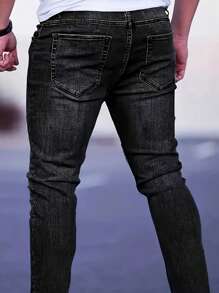 Pantalones vaqueros ajustados de moda con bolsillos y rotos para hombres