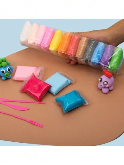 Set de Arcilla Ultra-Ligera de 12 Piezas - 12 Colores Vibrantes para la Creatividad y Habilidades Manuales de los Jóvenes, Perfecto para Regalos de Navidad y Halloween