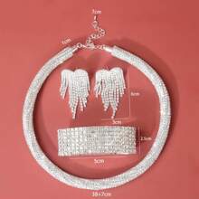 4入組流行全鑲鑽飾品套裝，經典百搭女式婚禮派對頸鍊，誇張配件 - 金色 - 查看 17