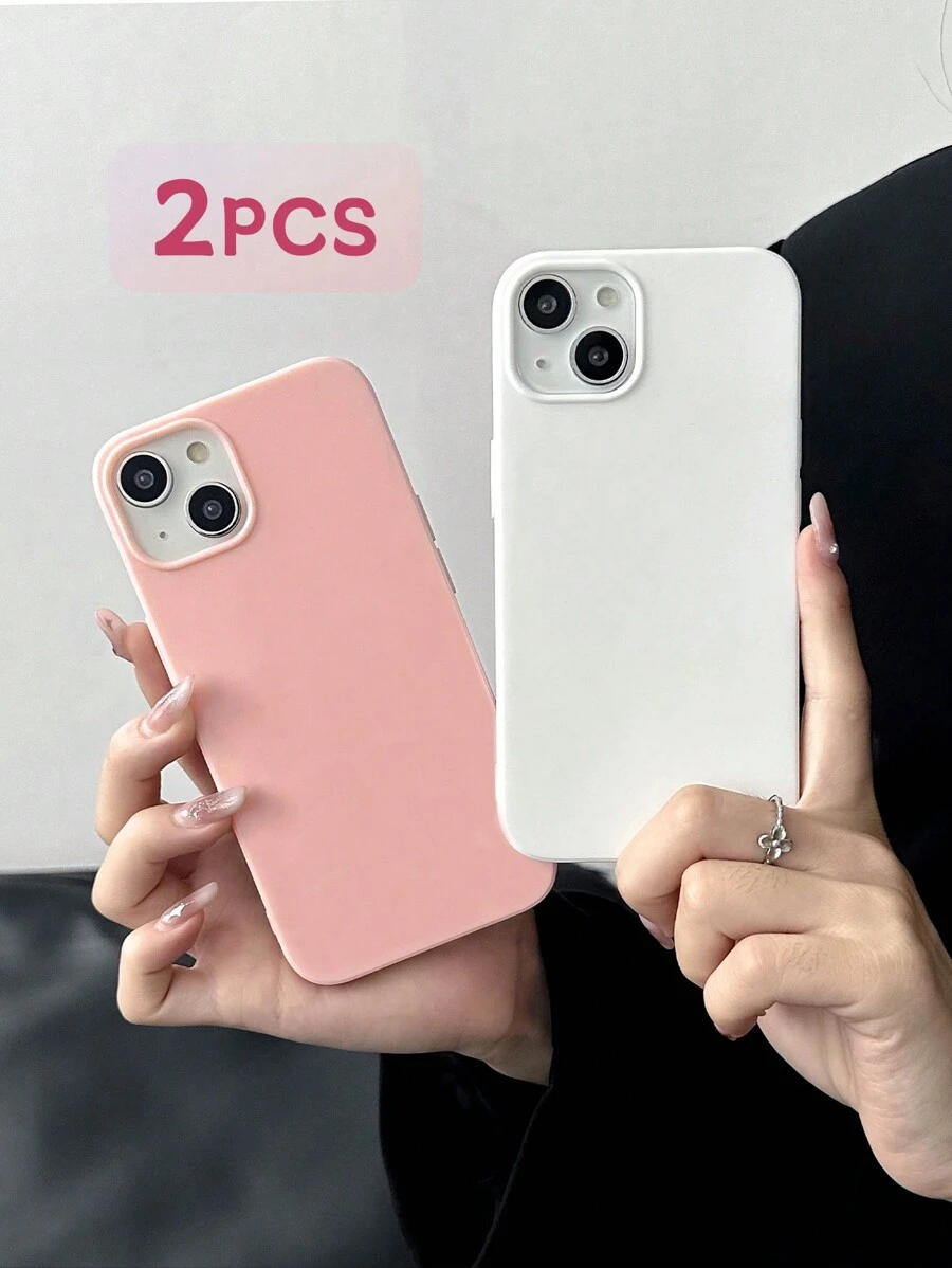 2个极简纯色手机壳，粉色和白色，兼容 16、16 Pro Max、16 Pro、16 Plus、Galaxy手机