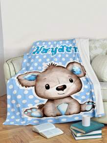 1pc Custom Flannel Name Blanket For Bed,Personalized Gift, Good Christmas Gifts,Personalized Blankets,Bedding Blanket,Gifts For Kids,Teddy Bear Doll Pattern Custom Name Blanket, Personalized Blanket With Kids Name