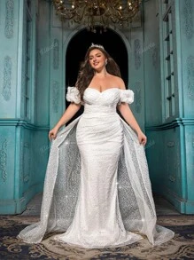 Vestido de novia talla grande de diosa con temperamento elegante para mujer,vestido formal para bodas románticas, cenas de boda, fiestas de moda, fotos de boda. Vestido largo de cuello único y espalda descubierta en color blanco