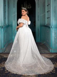 Vestido de novia talla grande de diosa con temperamento elegante para mujer,vestido formal para bodas románticas, cenas de boda, fiestas de moda, fotos de boda. Vestido largo de cuello único y espalda descubierta en color blanco
