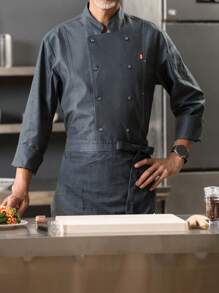 Premium Custom Gray Long Sleeve Chef Uniform, Double-Breasted Design, Soft & Comfortable Fabric, Breathable & Durable, Unisex, Suitable For F&B, Bakery, Hotel Kitchen, Restaurant, Cafeteria, Spring/Autumn/Winter, Washable & Durable - Grey - View 5