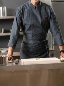 Premium Custom Gray Long Sleeve Chef Uniform, Double-Breasted Design, Soft & Comfortable Fabric, Breathable & Durable, Unisex, Suitable For F&B, Bakery, Hotel Kitchen, Restaurant, Cafeteria, Spring/Autumn/Winter, Washable & Durable - Grey - View 6