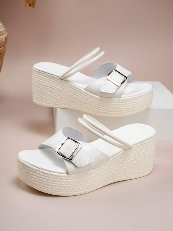Sommer Neuankömmling Damen Große Größen einfache elegante 7cm Plateau Weiß Slip-On Sandalen, bequeme vielseitige Outdoor Lässig Mode