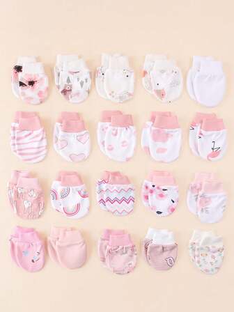 6 双新生儿防抓手套，随机多色可爱动物和彩虹印花卡通全指手套，适合所有季节、孕妇和婴儿用品