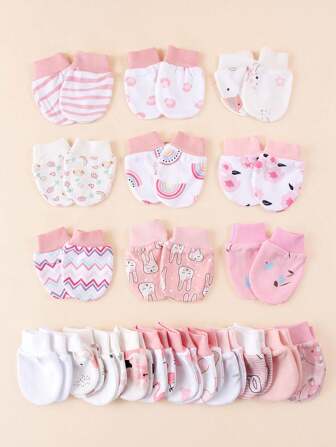 6 pares de luvas anti-riscos para bebês recém-nascidos, luvas de dedos inteiros com estampa de animais fofos e arco-íris, coloridas e aleatórias, adequadas para todas as estações, suprimentos para maternidade e bebês