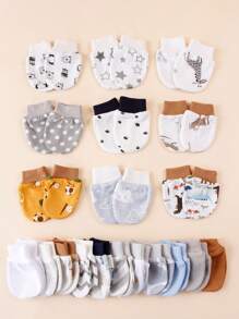 6 双新生儿防抓手套，随机多色可爱动物和彩虹印花卡通全指手套，适合所有季节、孕妇和婴儿用品 - 6雙隨機 - 查看 5