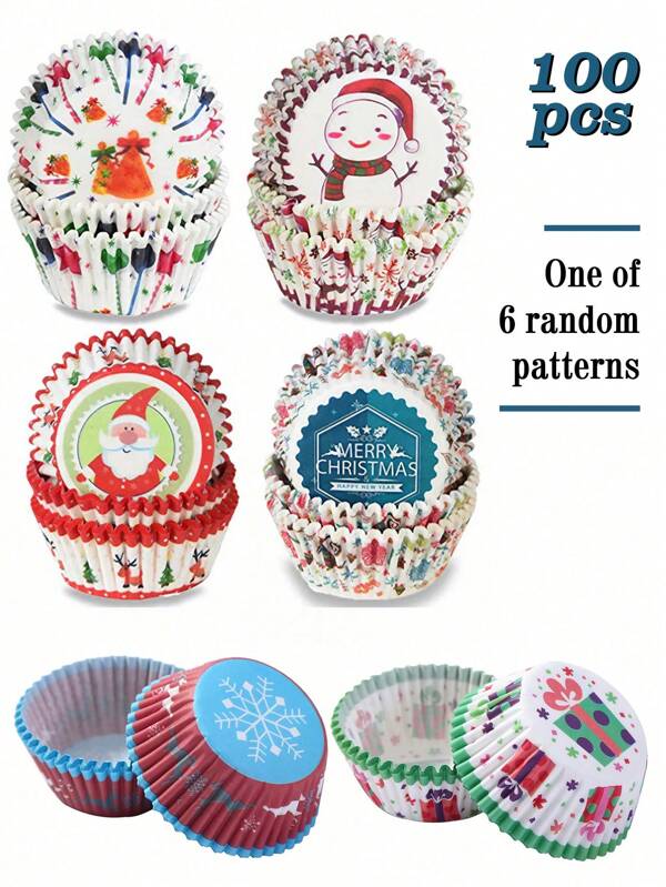 100pcs Christmas Cupcake Muffin Paper Cups - High Temperature Resistant, Assorted Designs For Birthday Parties, Holiday Party Decorations,Festive Cake Tray Christmas Christmas Decorations Christmas Pajamas Christmas Gifts Christmas Decor