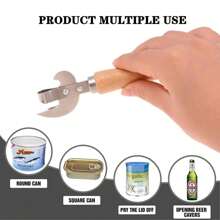 1 件开罐器老式开罐器手动开罐器木柄开瓶器手动侧切不锈钢传统刺罐头和锡罐开瓶器和开瓶器适用于餐厅家庭露营