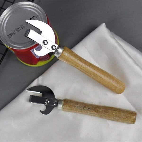 1 Pc Can Opener Vintage Can Opener Manual Can Opener Wooden Handle Bottle Opener Manual Side Cut Stainless Steel Traditional Stab Can & Tin Opener And Corkscrew For Restaurant Home Camping