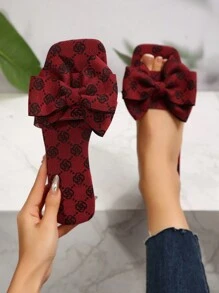 Retro Floral Bow Decor Slides, Women's Fashionable Strap Beach Slippers, Non-Slip Summer/Autumn Christmas Outdoor Sandals