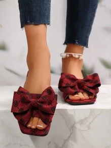 Retro Floral Bow Decor Slides, Women's Fashionable Strap Beach Slippers, Non-Slip Summer/Autumn Christmas Outdoor Sandals