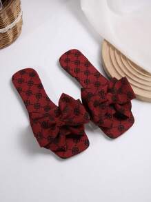 Retro Floral Bow Decor Slides, Women's Fashionable Strap Beach Slippers, Non-Slip Summer/Autumn Christmas Outdoor Sandals
