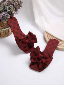 Retro Floral Bow Decor Slides, Women's Fashionable Strap Beach Slippers, Non-Slip Summer/Autumn Christmas Outdoor Sandals