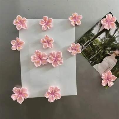 12/24 件可爱花朵冰箱贴，创意 3D 家居留言板磁铁，粉色桃花磁铁