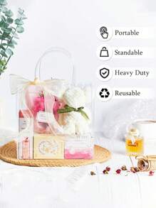 10个15~25厘米透明塑料礼品袋带手柄，可重复使用派对礼品袋带丝带透明礼品包装袋适用于婚礼生日派对用品返校情人节 - 彩色 - 查看 6